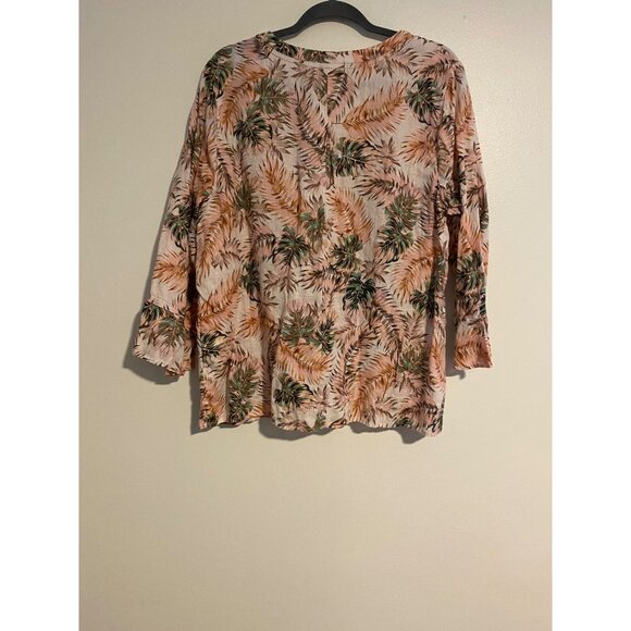 J. Jill Love Linen Womens Tropical Print V-Neck Top With 3/4 Sleeves Size L - Picture 2 of 7